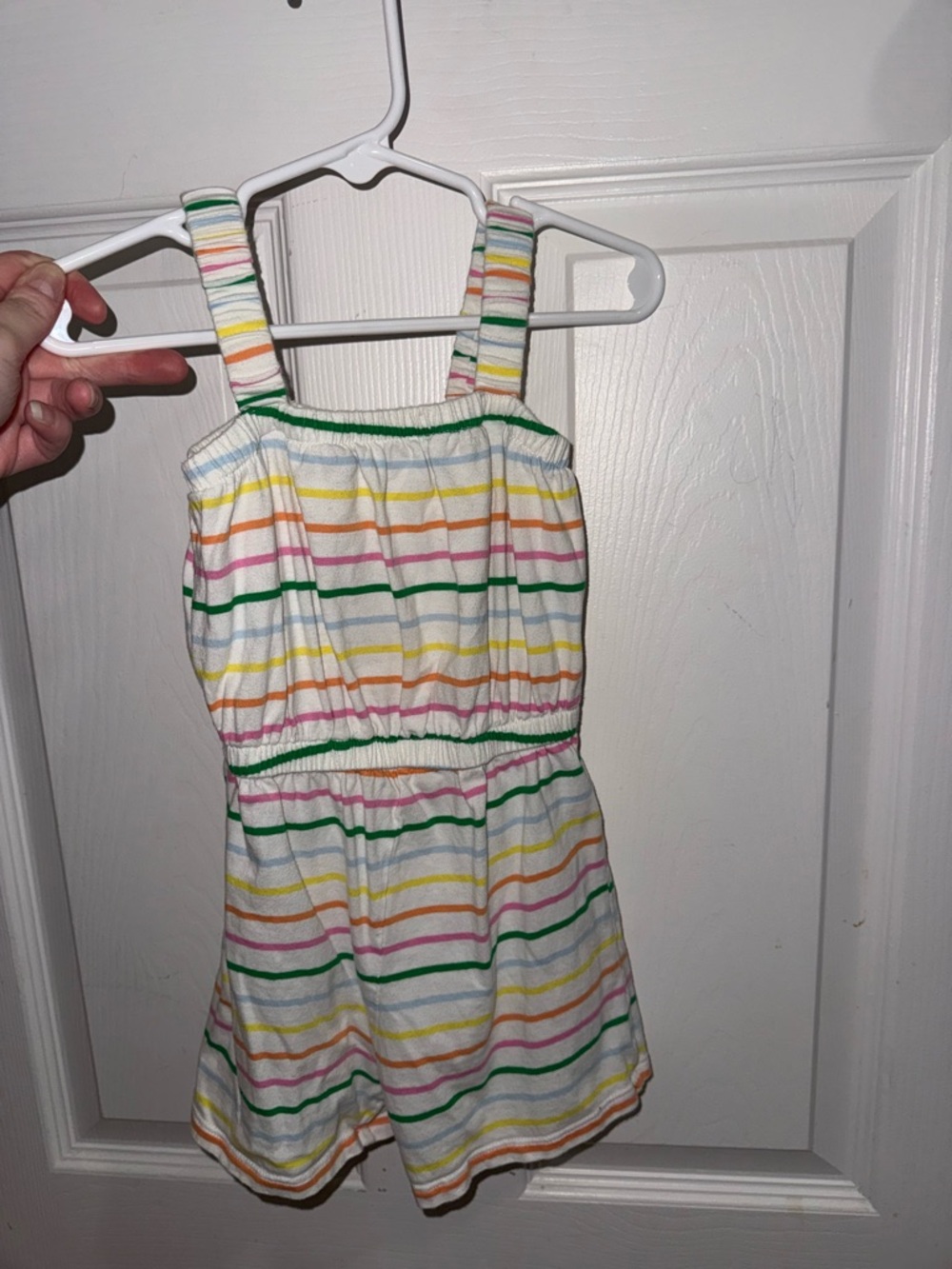 Old Navy Girls' Sleeveless Stripe Romper in White with Multicolor Stripes
